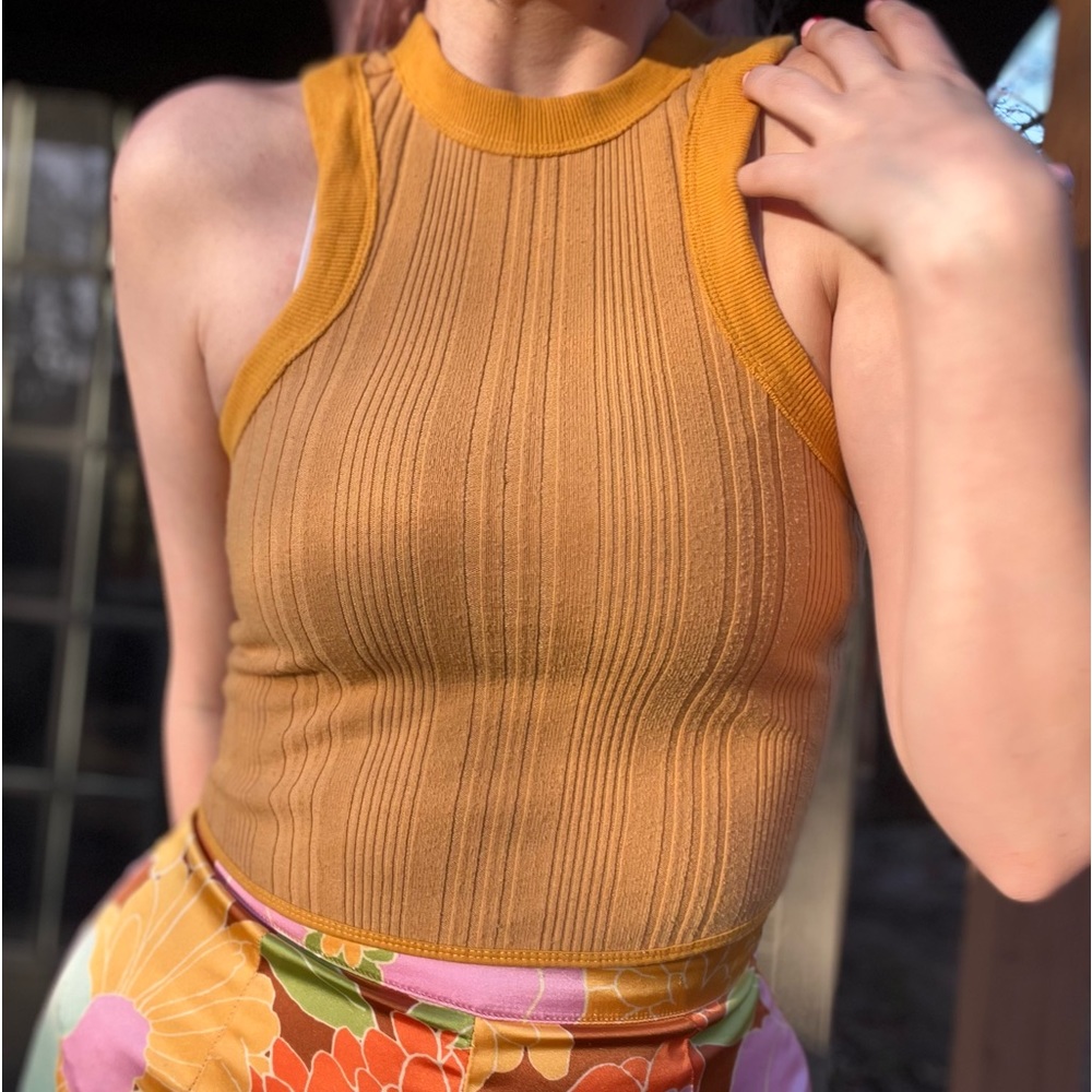 Urban Outfitters BDG Mustard Yellow Ribbed High-Neck Tank Top